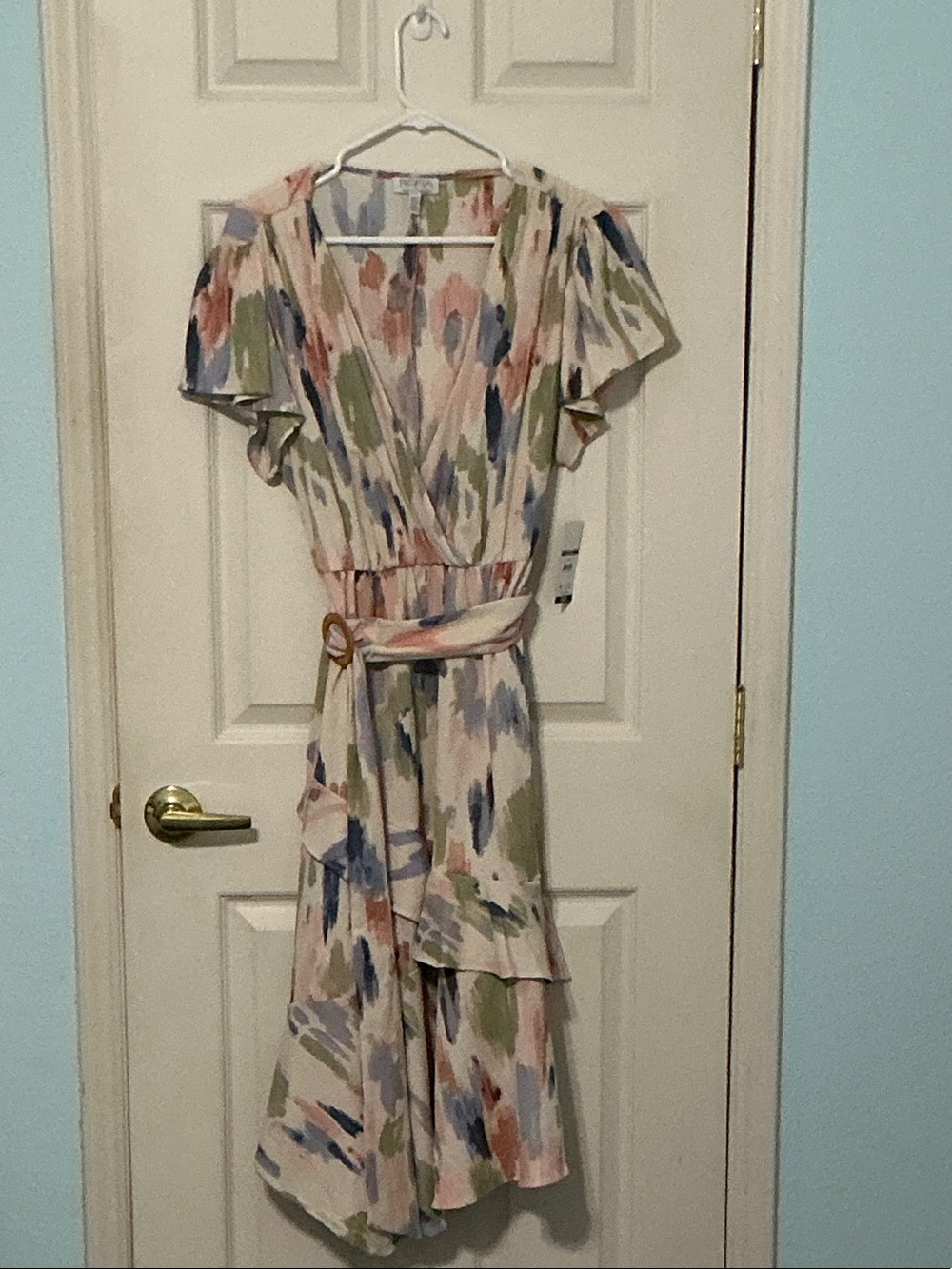 sofia by sofia vergara Pastel Watercolor Wrap Midi Dress - Pink, Blue, Green